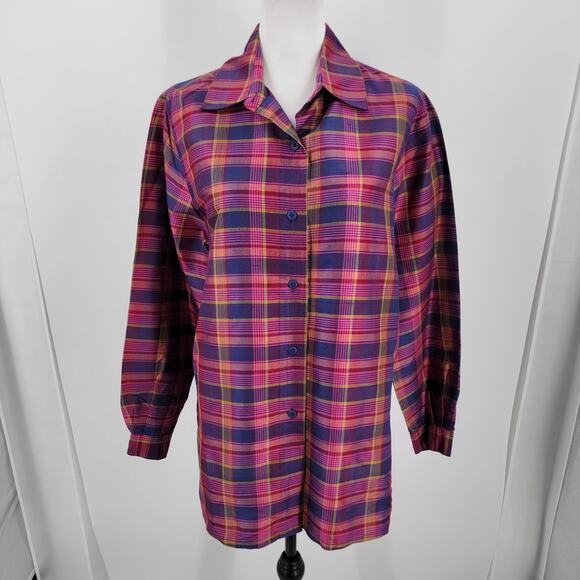Silk Lore Tops - Silk Lore Blouse Womens Medium Silk Plaid Button Up